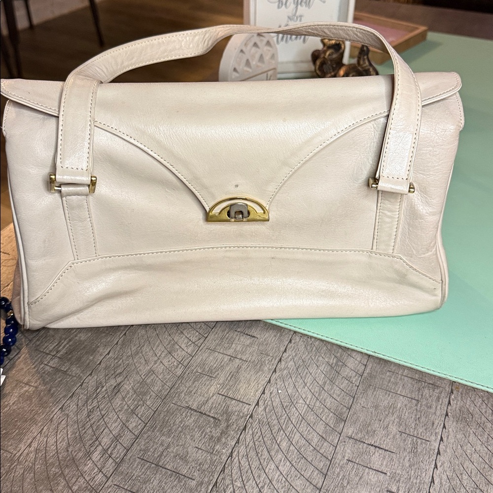 YKK Cream Faux Leather Handbag